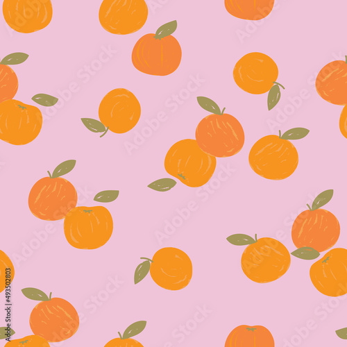 Fototapeta Naklejka Na Ścianę i Meble -  Cute hand drawn Orange pattern. Vector seamless Illustration ,Design for fashion , fabric, textile, wallpaper, cover, web , wrapping and all prints