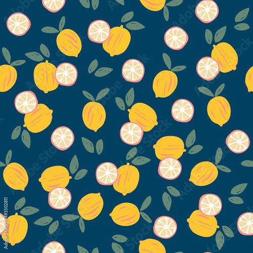 Hand drawn colorful seamless pattern of lemons.Vector illustration,Design for fashion , fabric, textile, wallpaper, cover, web , wrapping and all prints