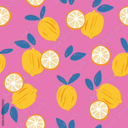 Hand drawn colorful seamless pattern of lemons.Vector illustration,Design for fashion , fabric, textile, wallpaper, cover, web , wrapping and all prints