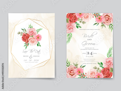 Romantic red roses wedding invitation card template