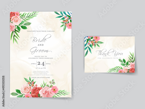 Romantic red roses wedding invitation card template