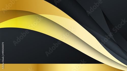 Abstract luxury black and gold background with waves