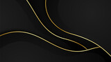 Abstract minimal black background with gold wave lines