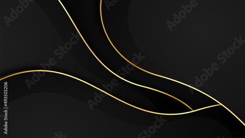 Abstract minimal black background with gold wave lines