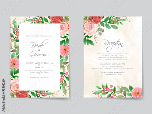 Romantic red roses wedding invitation card template