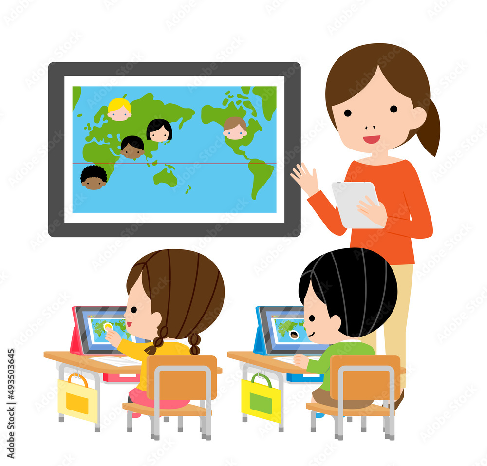 タブレットを使った授業を受ける子供たち