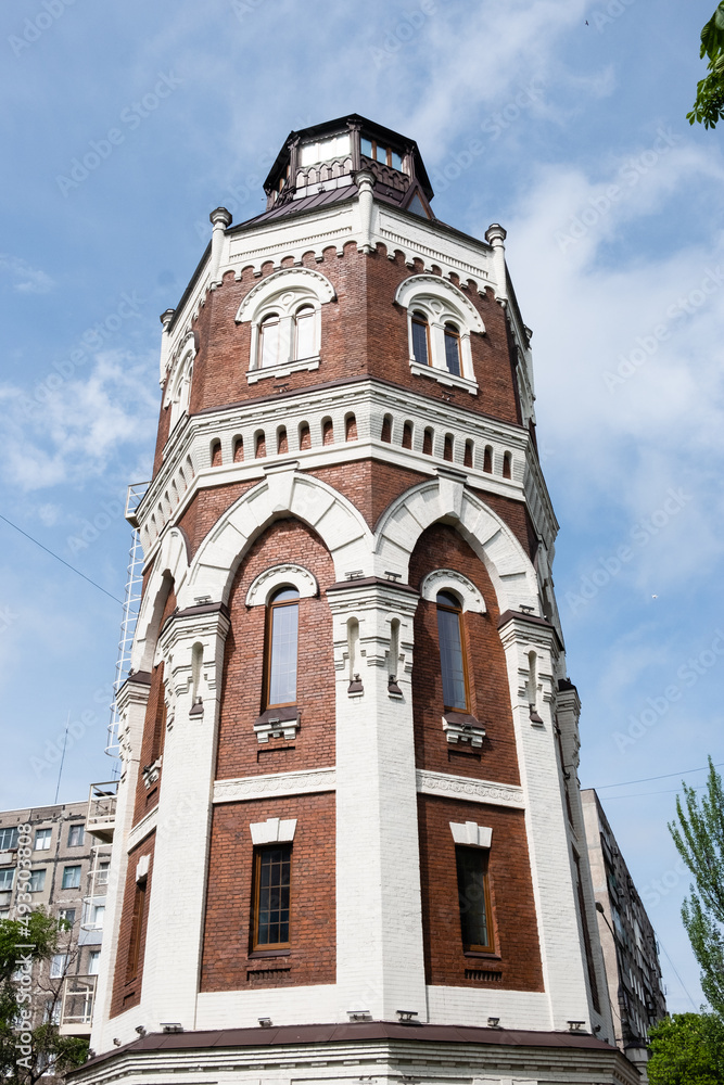 Old water tower in Mariupol is a famous historical and tourist p