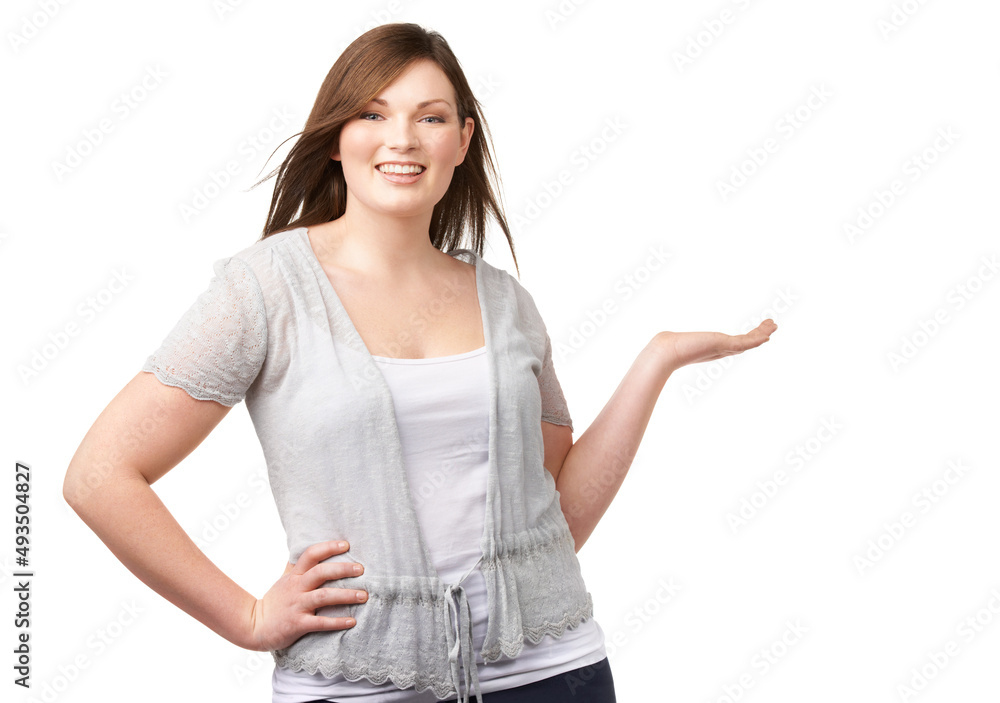 Endorsing your amazing product. A pretty young woman holding her palm out for your copyspace. Endorsing your amazing product. A pretty young woman holding her palm out for your copyspace.