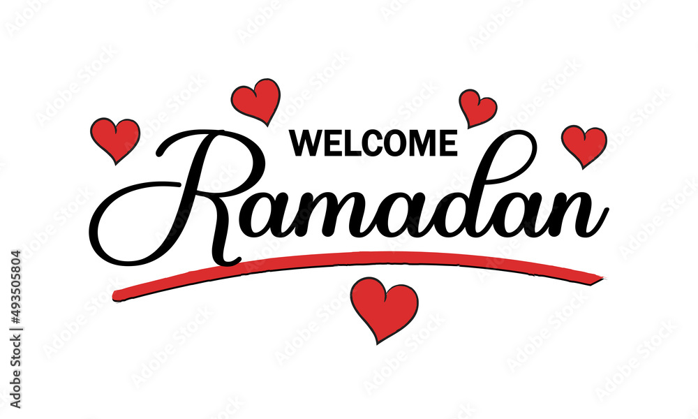 Welcome Ramadan Text Card With Hearts . Beautiful Greeting Card Vector