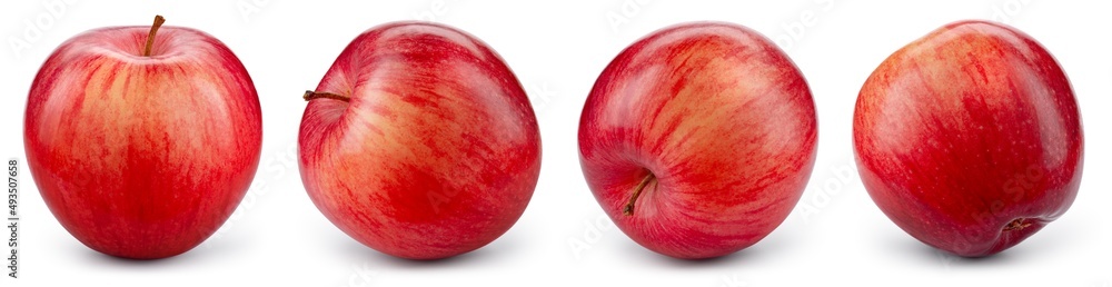 Fototapeta premium Red apple with yellow side isolated. Apple on white background. Set of red appl with clipping path. Full depth of field.