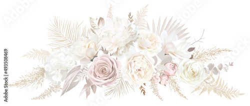 Boho beige and blush trendy vector design bouquet. Pastel pampas grass
