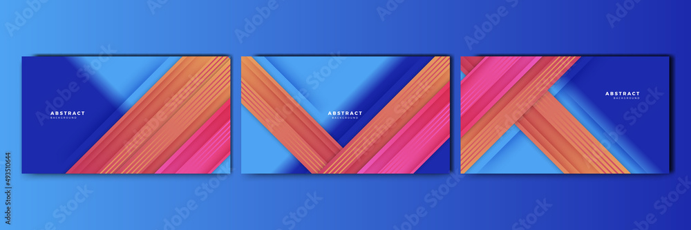 Set of abstract blue background with pink orange yellow trendy neon gradient. Design for banner, poster, wallpaper, template, and social media template