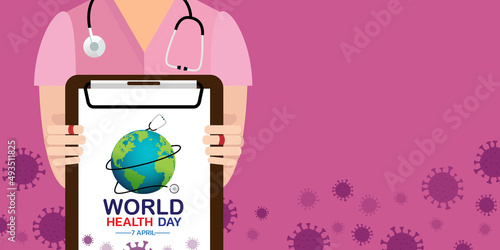 World Health Day is a global health awareness day celebrated every year on 7th April. Vector illustration design