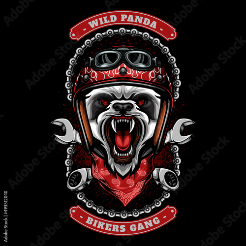 biker pandahead wearing helmet vector illustration