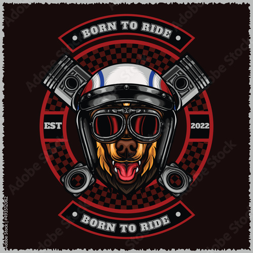 biker dog head wearing helmet vector illustration