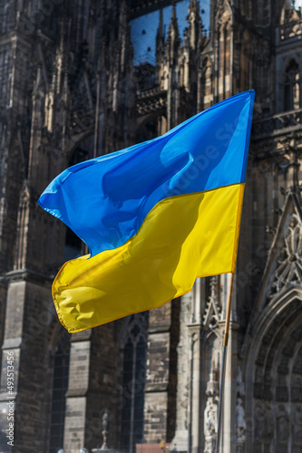 flags and symbols at a peaceful protest in defense of Ukraine