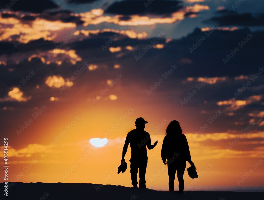 Couple at sunset beach in Santa Monica