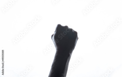 Hand in glove. Hand of the person on the white background.