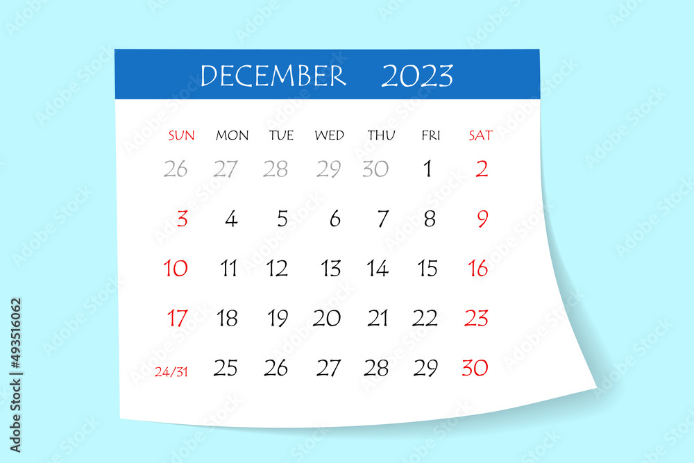 December 2023 calendar planner. Corporate week. Template layout, 12 months yearly, white background. Simple design for business brochure, flyer, print media, advertisement. Week starts from Monday December 2023 calendar planner. Corporate week. Template layout, 12 months yearly, white background. Simple design for business brochure, flyer, print media, advertisement. Week starts from Monday
