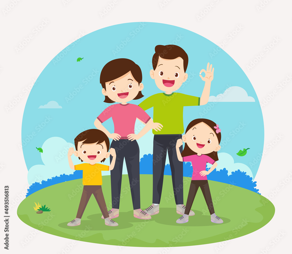 Family healthy exercising Together in the park