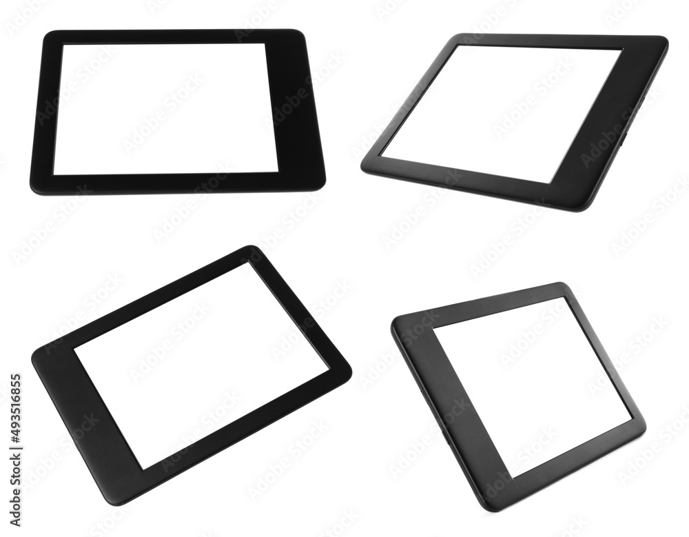 Set with ebook readers on white background Set with ebook readers on white background
