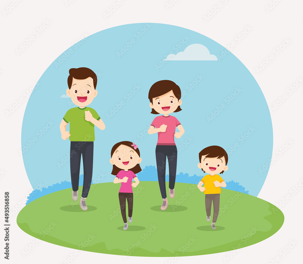Happy Family jogging exercising Together in the park