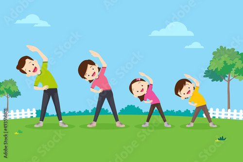 family and kids doing exercises
