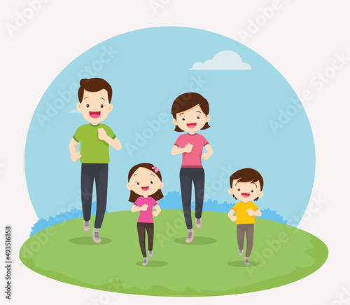 Happy Family jogging exercising Together in the park