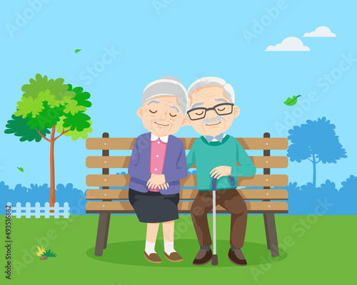 Happy senior couple relaxing in park