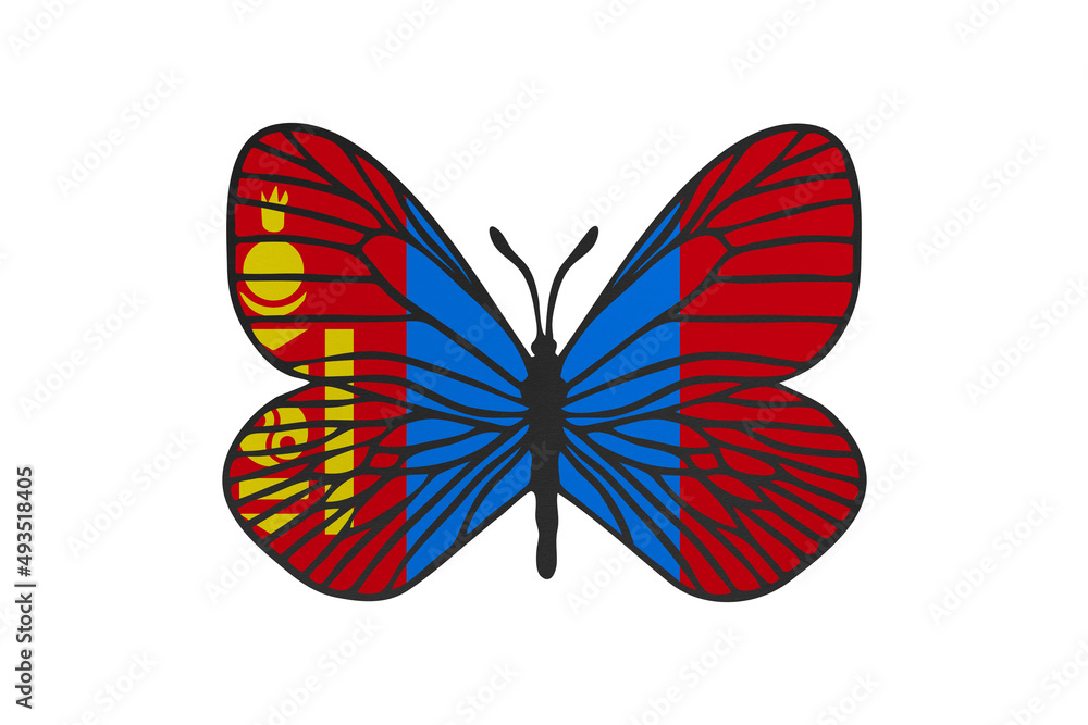 Fototapeta premium Butterfly wings in color of national flag. Clip art on white background. Mongolia