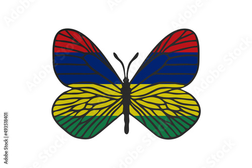 Butterfly wings in color of national flag. Clip art on white background. Mauritius