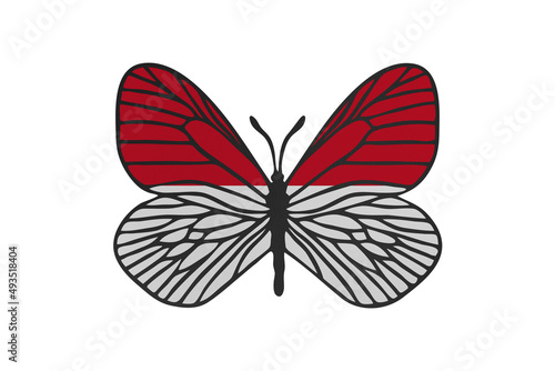 Butterfly wings in color of national flag. Clip art on white background. Monaco