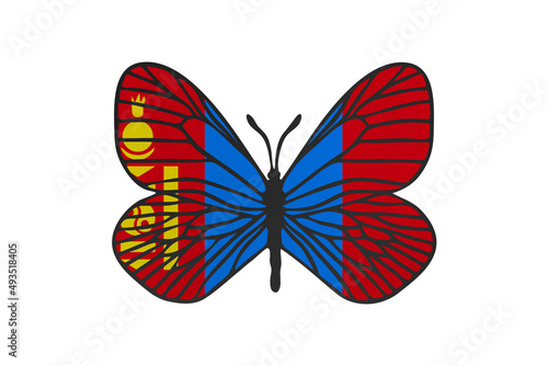 Butterfly wings in color of national flag. Clip art on white background. Mongolia