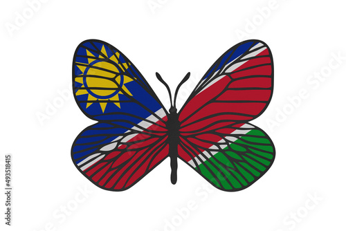 Butterfly wings in color of national flag. Clip art on white background. Namibia
