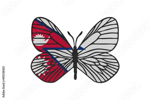 Butterfly wings in color of national flag. Clip art on white background. Nepal © Julia