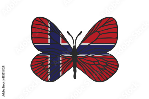 Butterfly wings in color of national flag. Clip art on white background. Norway