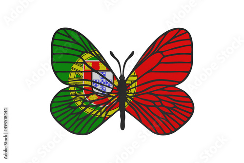 Butterfly wings in color of national flag. Clip art on white background. Portugal