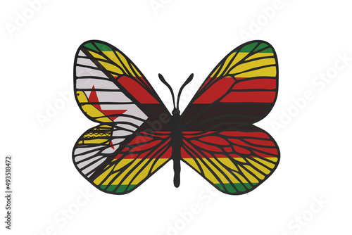Butterfly wings in color of national flag. Clip art on white background. Zimbabwe © Julia