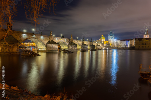 charles bridge at night in Prague