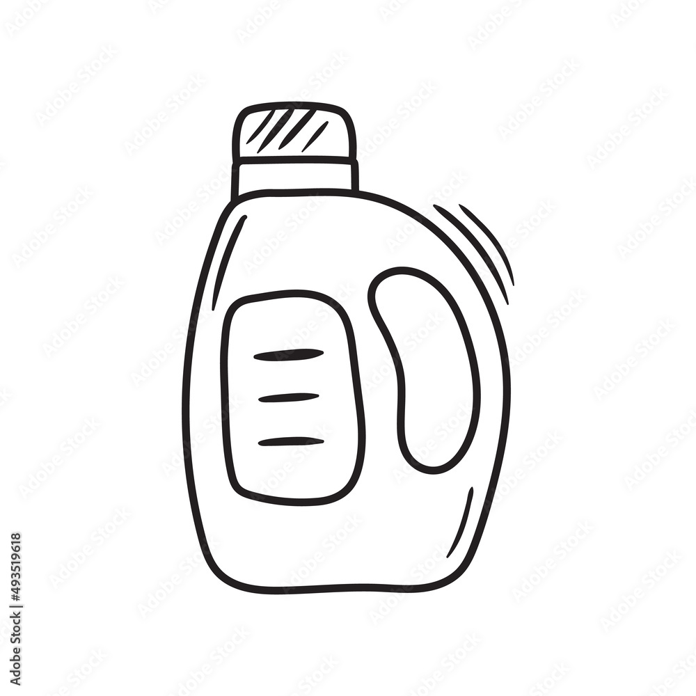 Outline doodle canister with detergent. Hand drawn icon of laundry supply. Housework equipment vector illustration Outline doodle canister with detergent. Hand drawn icon of laundry supply. Housework equipment vector illustration