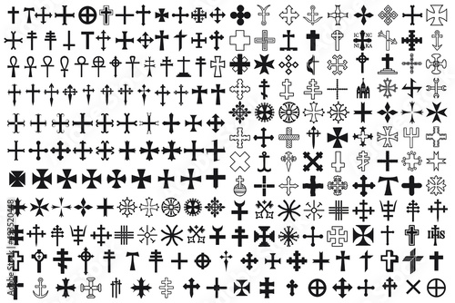 Vector illustration different heraldic crosses isolated on white background photo