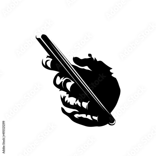 Mobile phone in hand. Using a smartphone. Isolated vector silhouette, ink drawing. Close-up of a cell phone in the palm of the hand