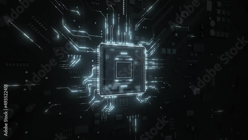 Central Computer Processors CPU concept. Motherboard digital chip. Technological and scientific hud background. Integrated communication processor. 3D animation