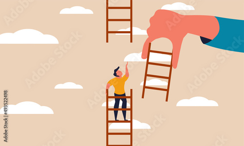 Help business and career ladder broken. Trust bridge with hand for climbing businessman vector illustration concept. People rise and person support employee. Company staircase and partnership strategy