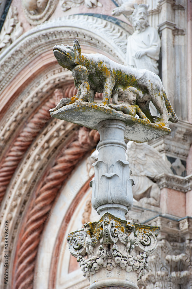 Capitoline Wolf at Siena Duomo. According to a legend Siena was founded by Senius and Aschius, two sons of Remus.