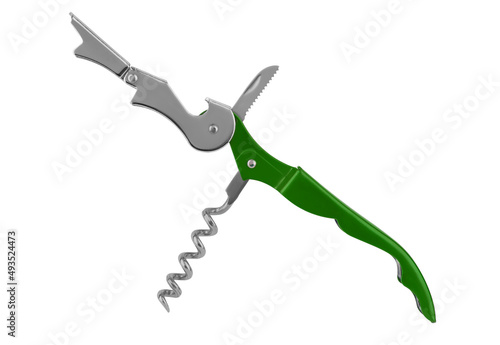 multifunctional multitool opener in the open state, isolated on a white background