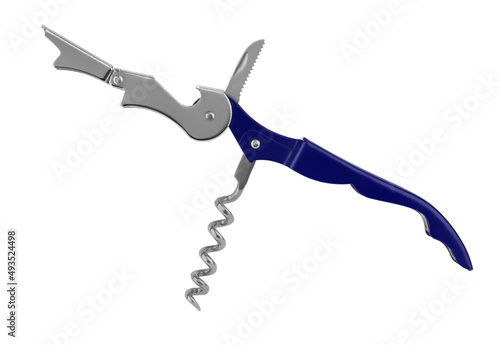 multifunctional multitool opener in the open state, isolated on a white background