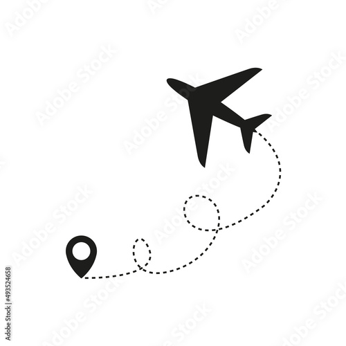 The icon of the flight route of the aircraft. Starting point. Airline. Simple vector illustration on a white background