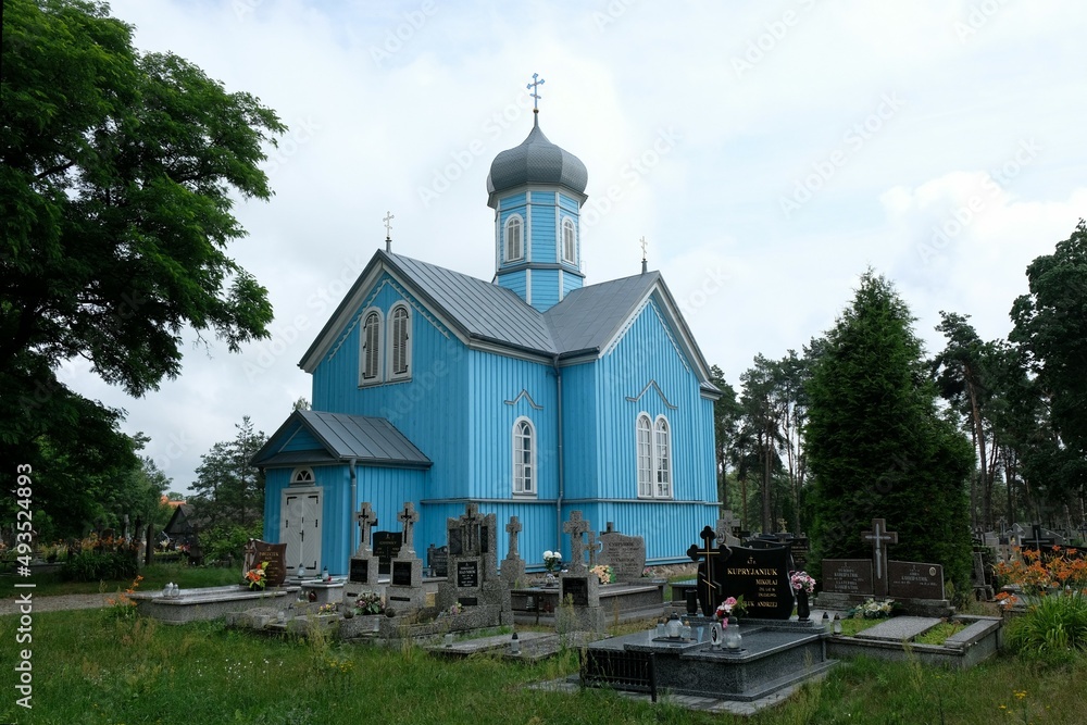 Historic wooden orthodox church and cemetery in Ryboly, Podlasie, Poland