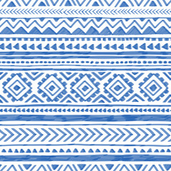 Acrylglasbilder Blau-weiße Muster Ethnisches Streifenmuster in Blau Weiß  © flovie